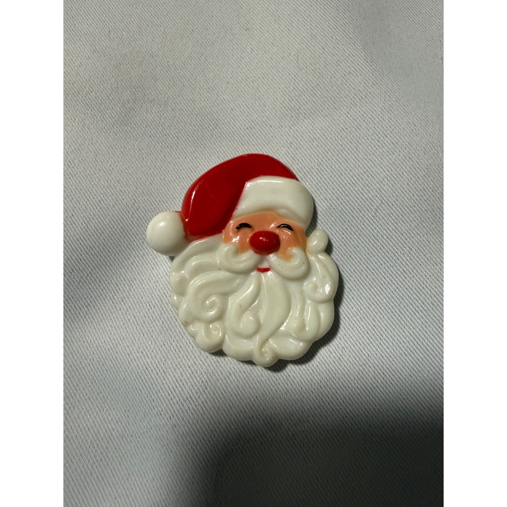Vintage Santa Claus Christmas Brooch Pin Red White Holiday Jolly St Nick Plastic